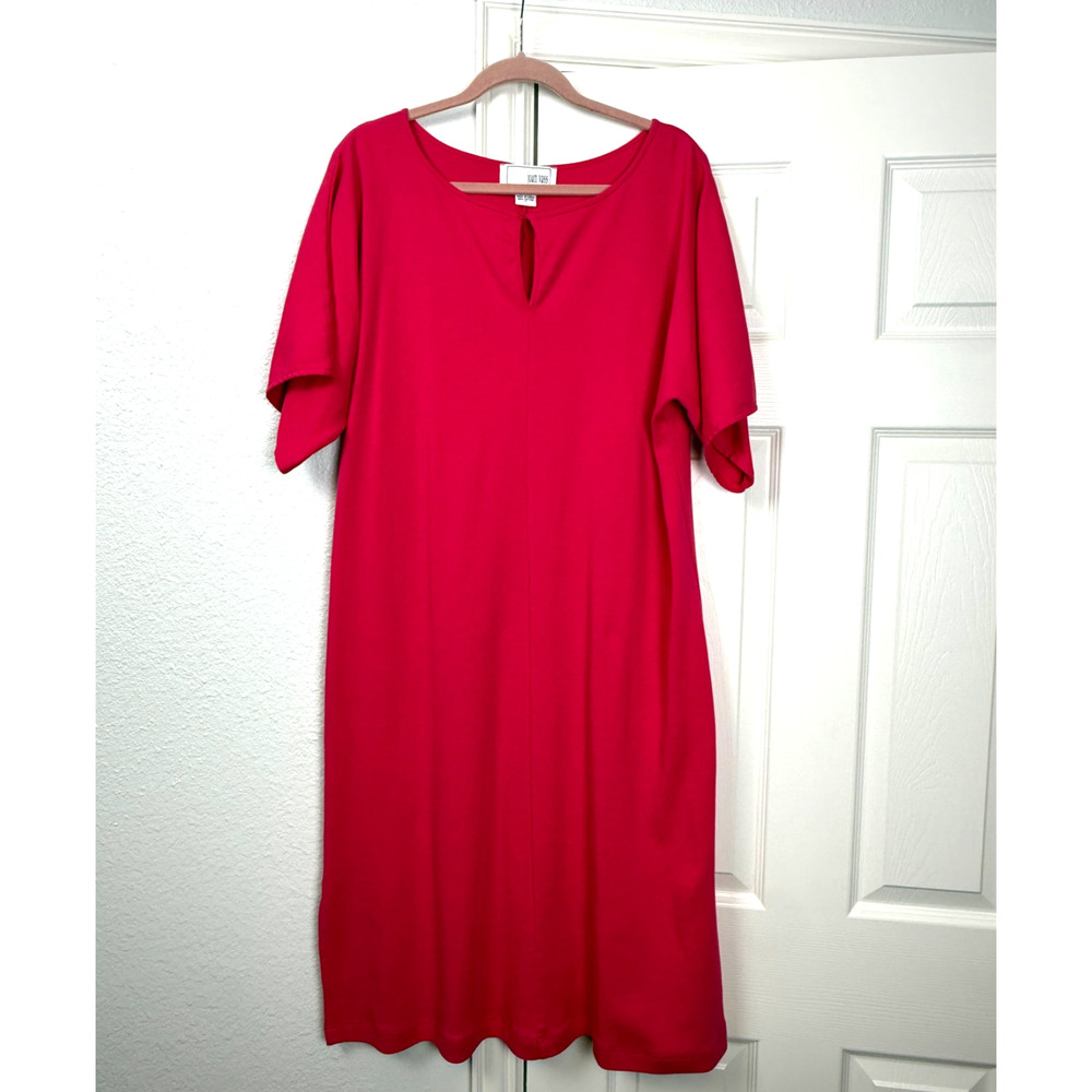 Joan Vass Womens Cotton Short Sleeve Midi Shift Dress Size L Hot Pink Minimalist